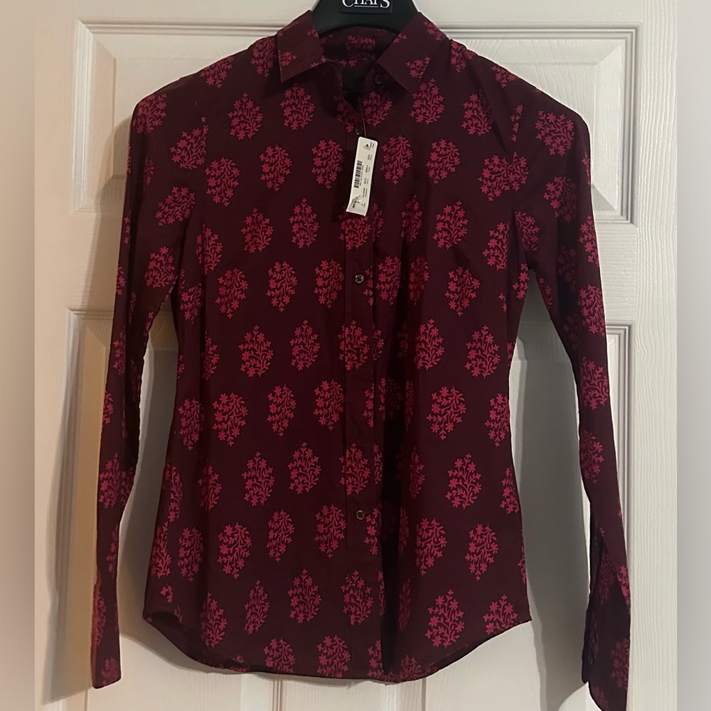 NWT J Crew Perfect Shirt Fern Printed in Indian Cotton - Size 0